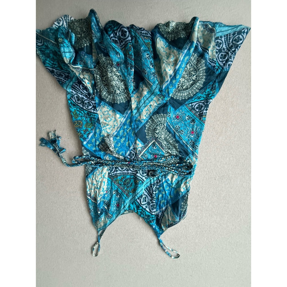 Marciano by Guess Blue Paisley Patchwork 100% Silk Sleeveless Belted Top 10